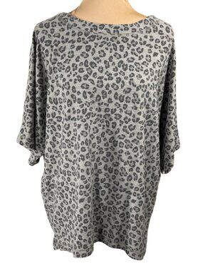 Mustard Seed Knit Shirt Grey Leopard Dolman Short Sleeve Size L Large